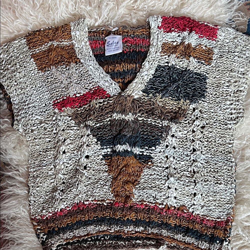 Hand Knitted Leather Vintage Top/Vest in Earth Tones